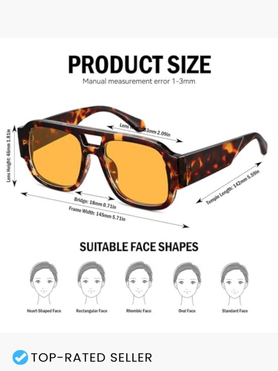 Square Aviator Sunglasses Retro 70s Chunky Double Bridge Flat Top Y2K Shades